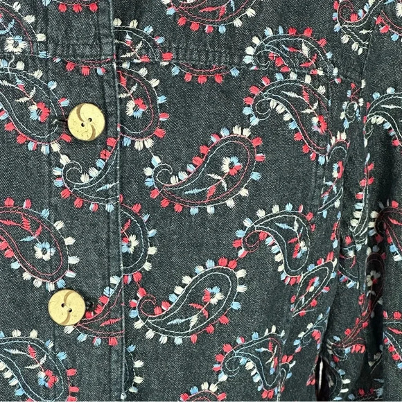 vintage coldwater creek embroidered paisley print denim jean jacket size medium - Picture 8 of 8